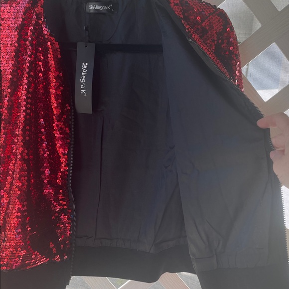 Allegra K Sequin Zip-Front Bomber Jacket - Picture 5 of 12